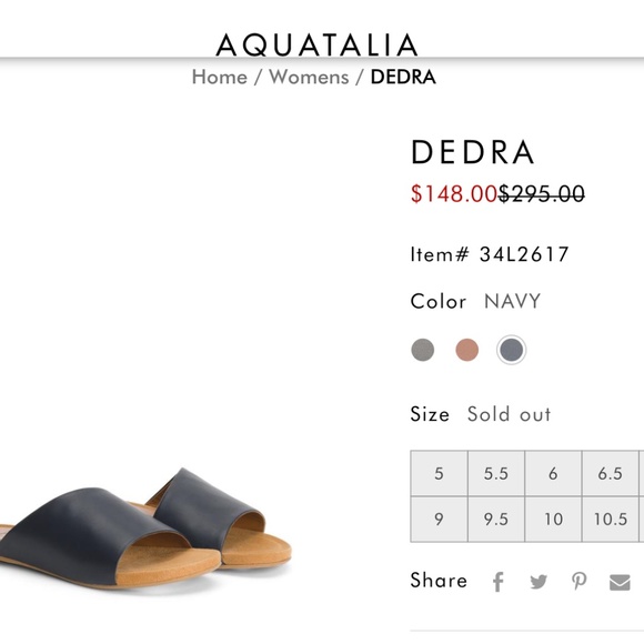 Aquatalia Dedra Leather Slide Sandals Navy Size 6 - Picture 4 of 11